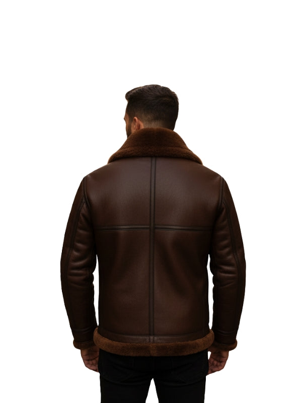 Men's Brown Aviator RAF Fur Shearling Leather Jacket