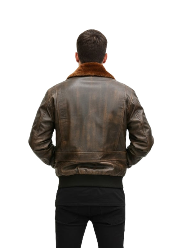 Men's G1 Aviator Distressed A-2 Raf Fur Brown Leather Jacket