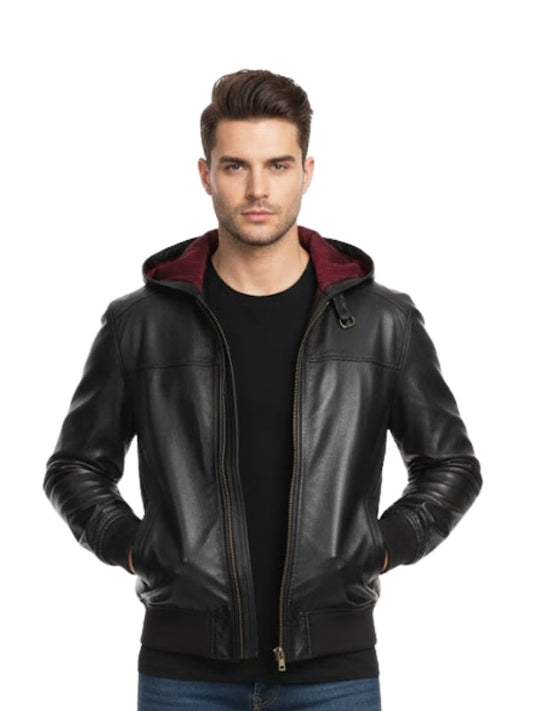 Men's Real Lambskin Black Bomber Biker Leather Jacket